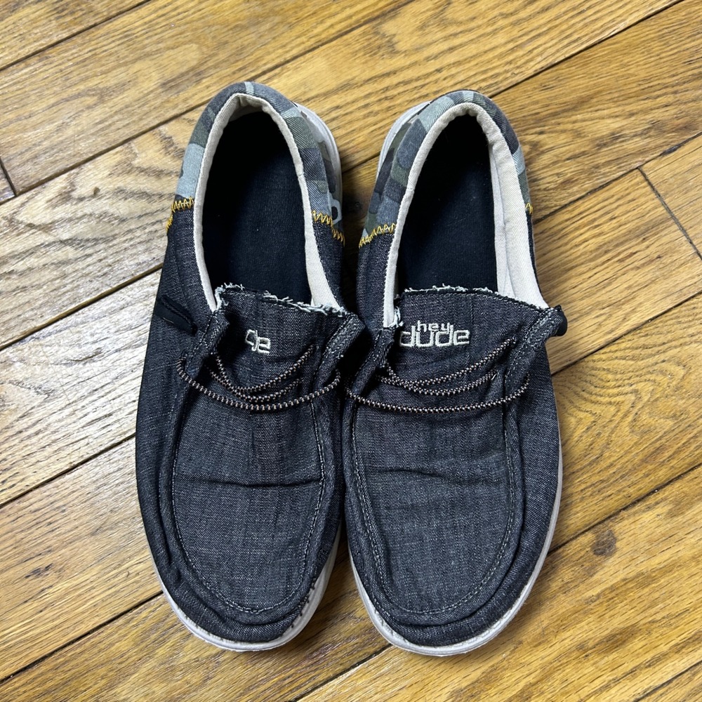 Hey Dude Wally Funk Mens Size 10 Dark Grey Camo Slip On Loafers Shoes